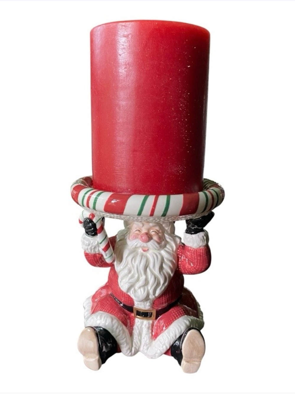 Vtg Fitz And Floyd Santa Candle Holder With Candle Red Christmas Holiday 03